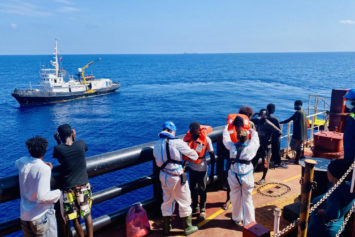 Castor Vali assisting the crew with mitigation and support measures after the vessel had successful rescued 27 migrants in the Mediterranean.