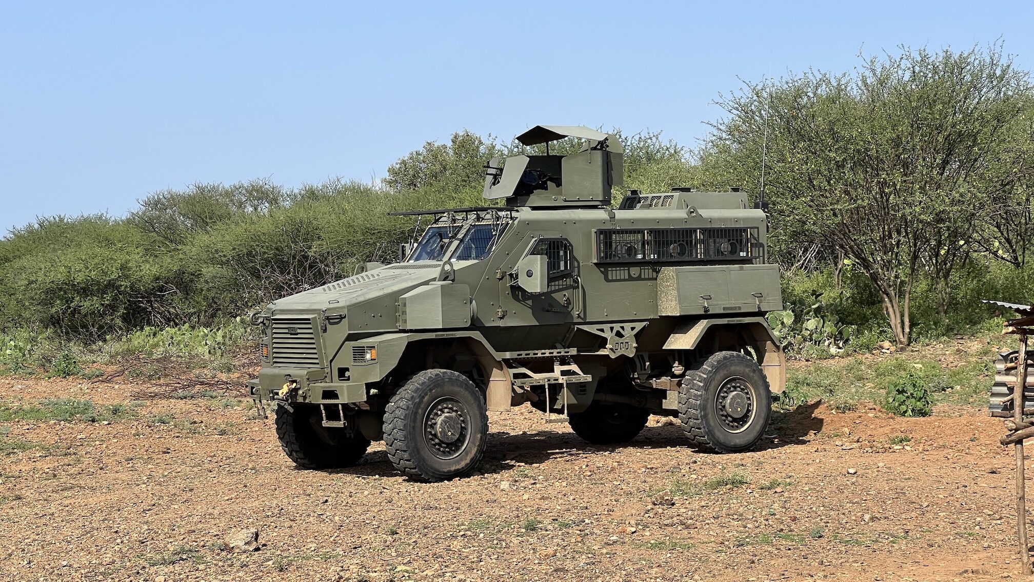 Armoured support vehicles deployed for Rhino Charge security
